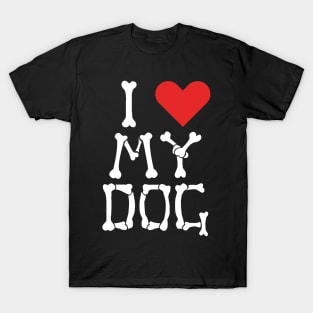 I Heart My Dog Bones Design T-Shirt